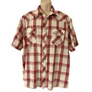 Wrangler Shirt Men’s 3X Red White Check Short Sleeve Western Pearl Snap Rodeo